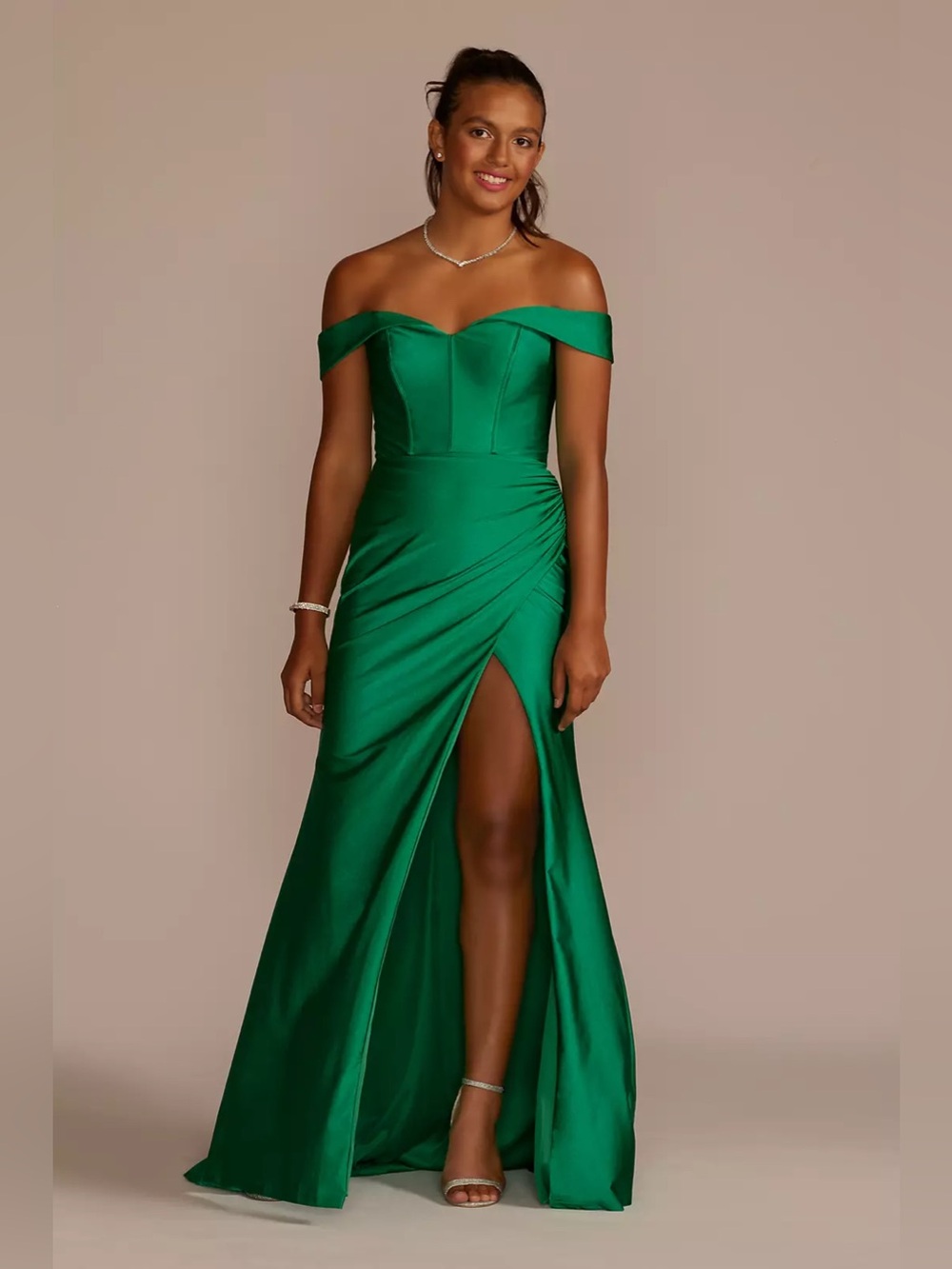 Davids Bridal Jules and Cleo Sweetheart Sweetheart Corset Satin Jade Green Dress